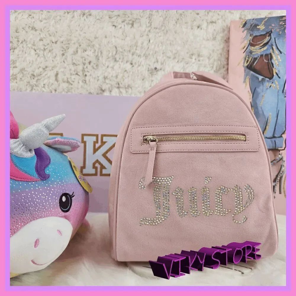 NWT 💖 {Juicy Couture}  Stylish Everyday Companion:  Pink Velvet Backpack with L